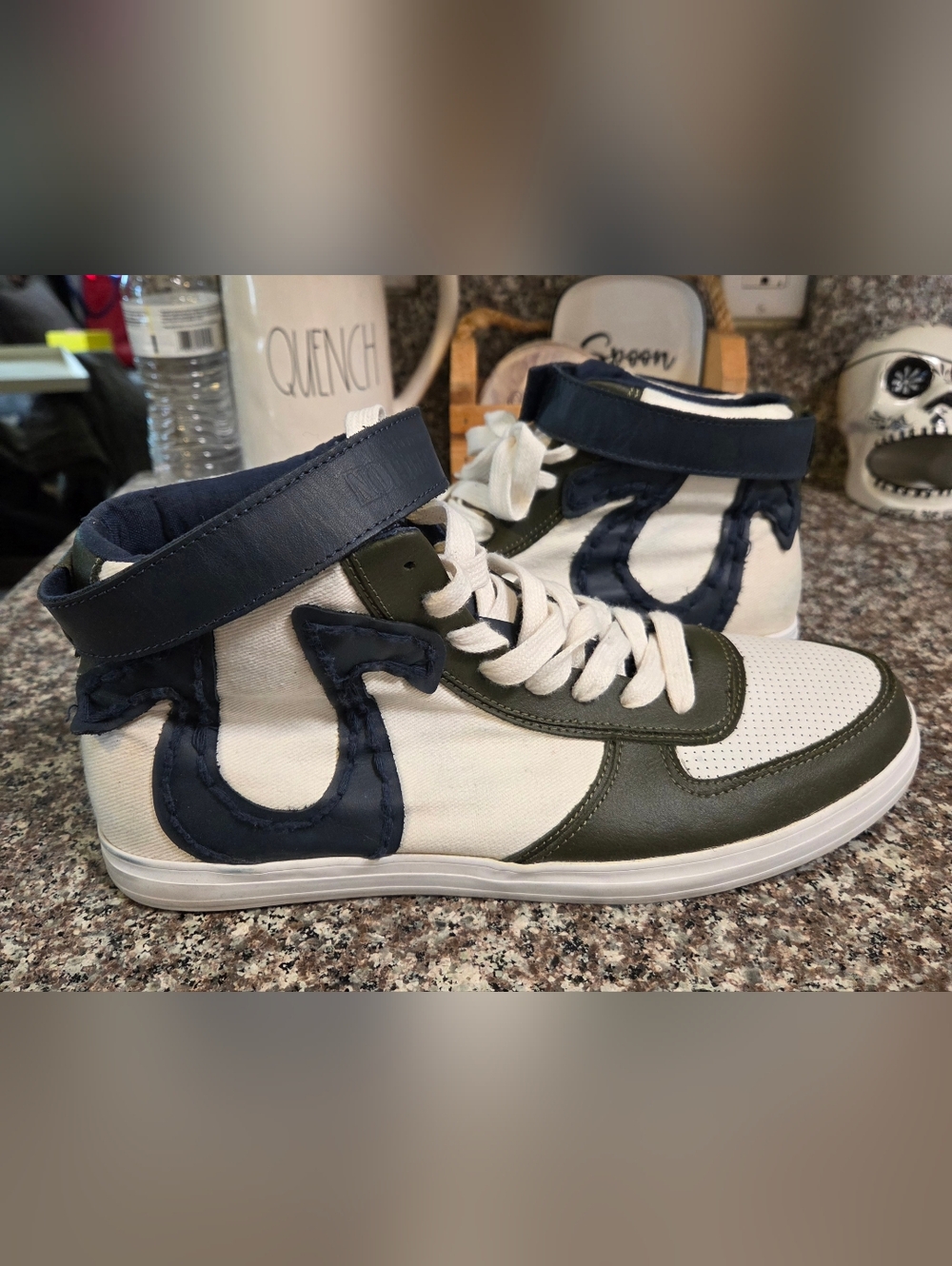 True Religion  High-Top Sneakers in White, Navy & Olive